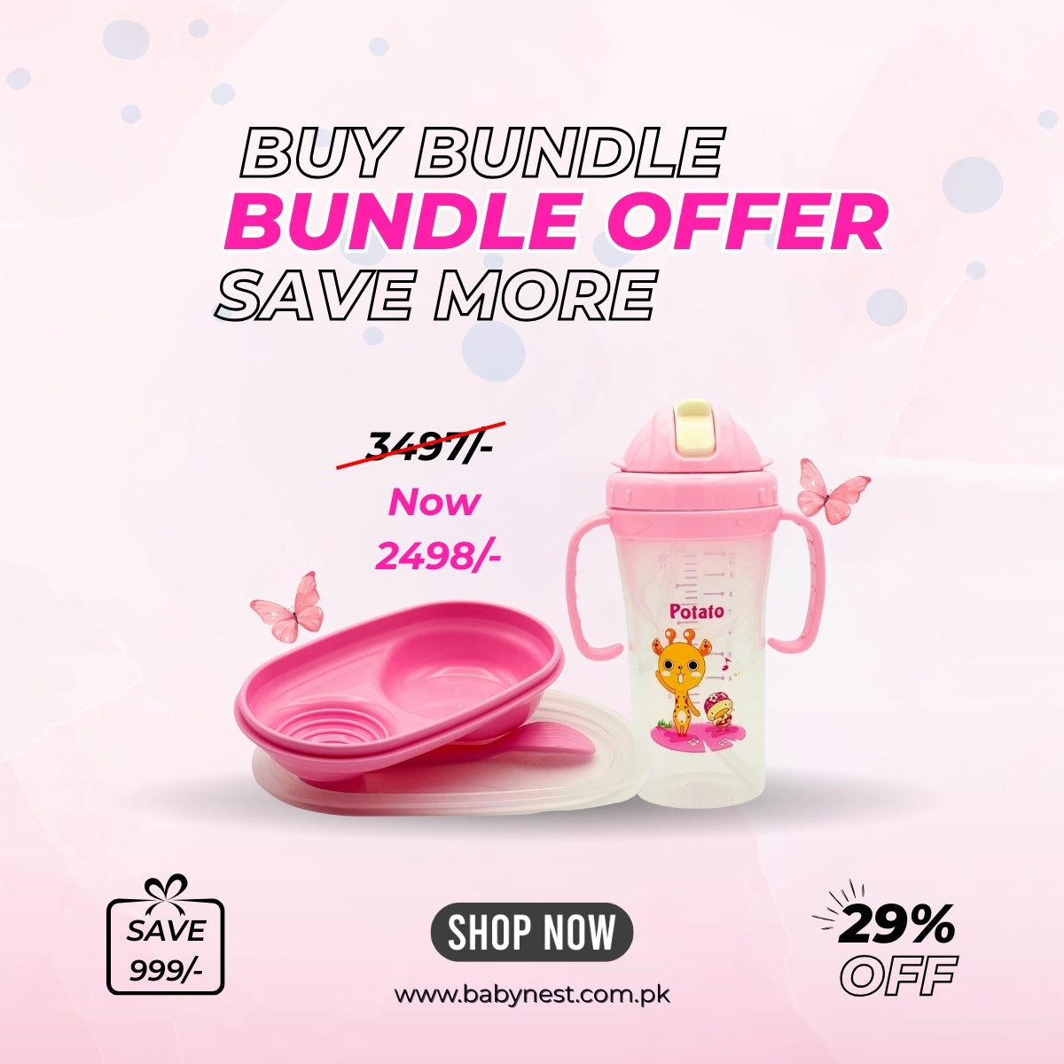 Baby Mealtime Essentials Bundle – Feeding Bowl with Spoon + Straw Training Cup (280ml)