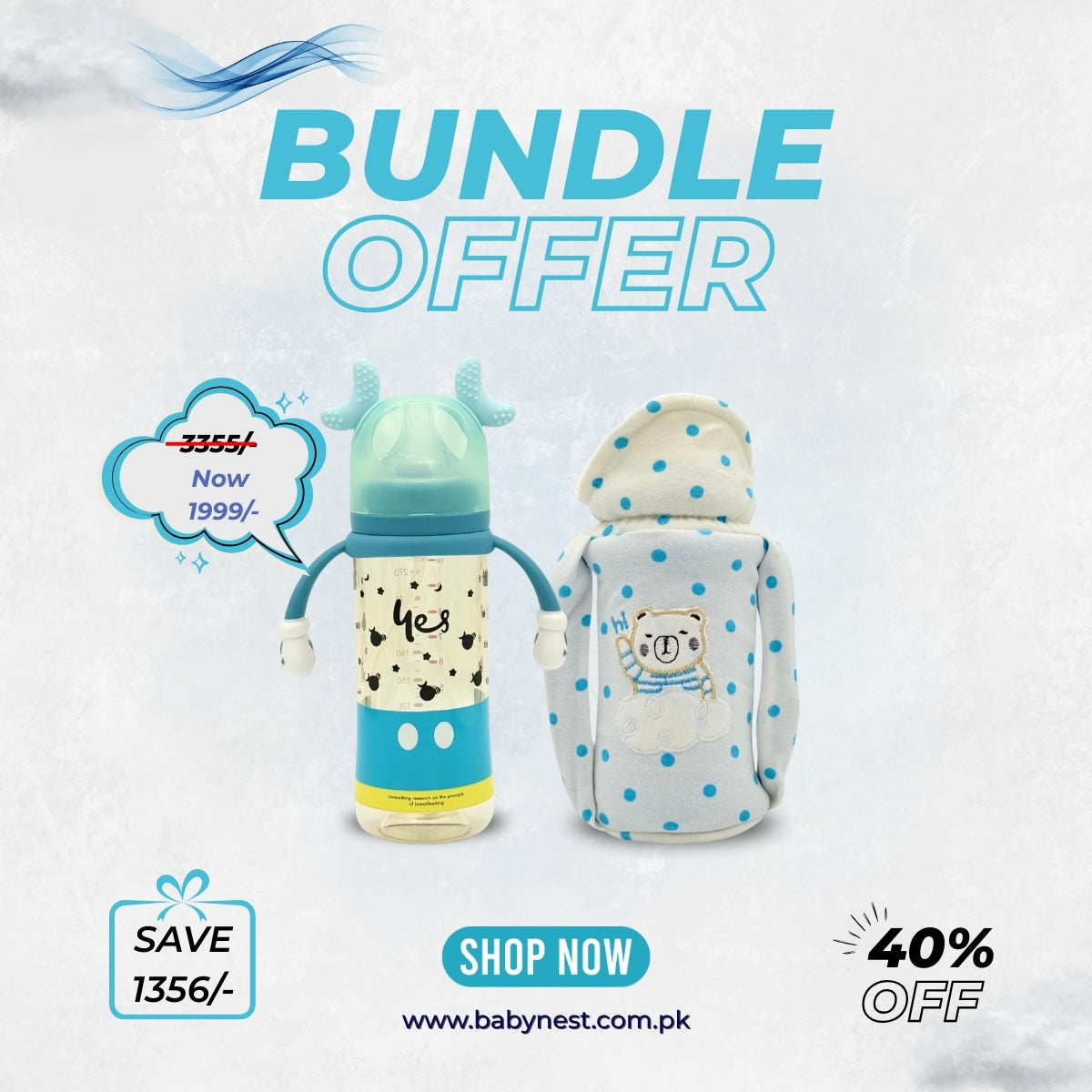 Feeding Comfort Bundle – Wide Neck Feeder (300ml) + Premium Cartoon Embroidered Feeder Cover