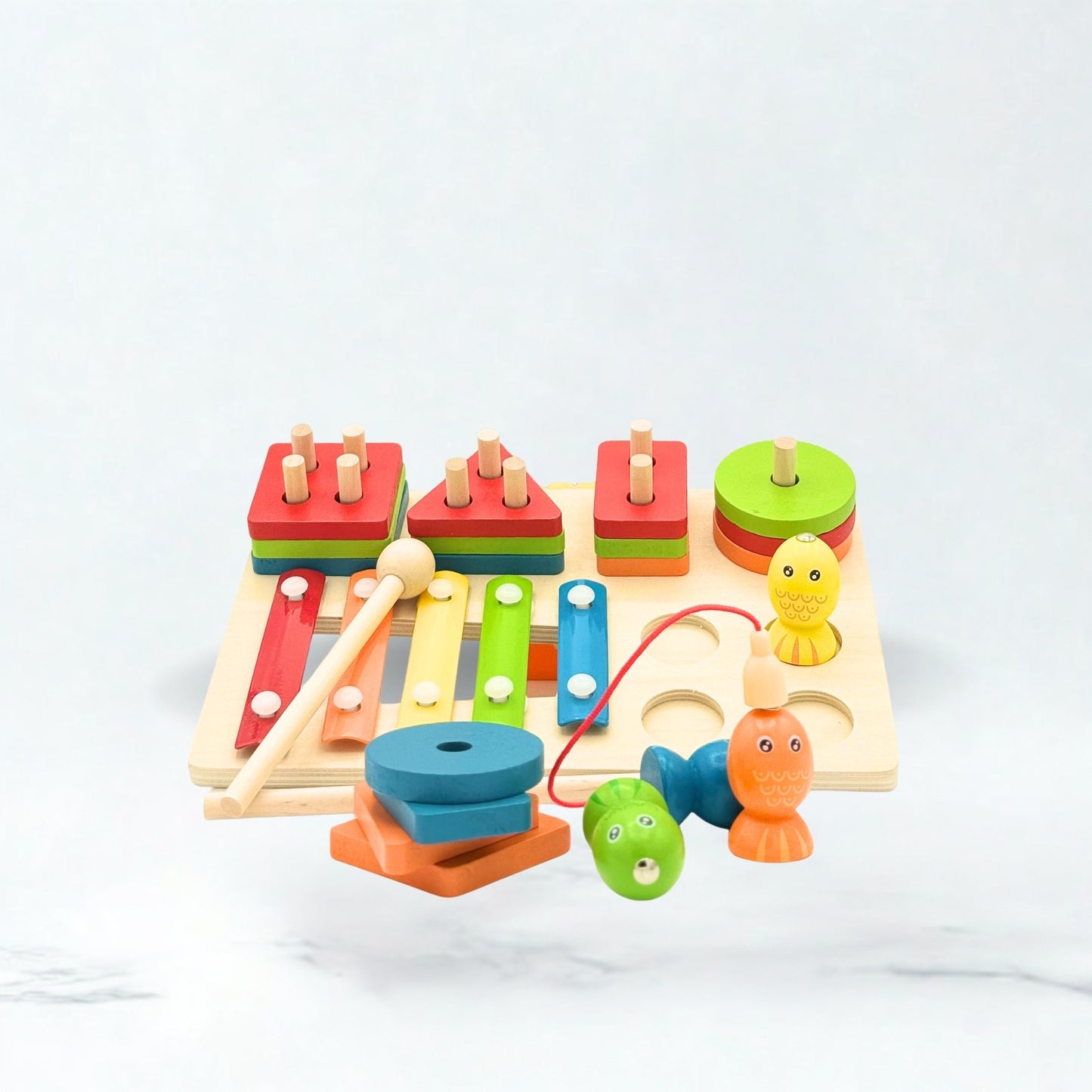 3-in-1 Activity Wooden Board - Xylophone, Shapes & Fishing