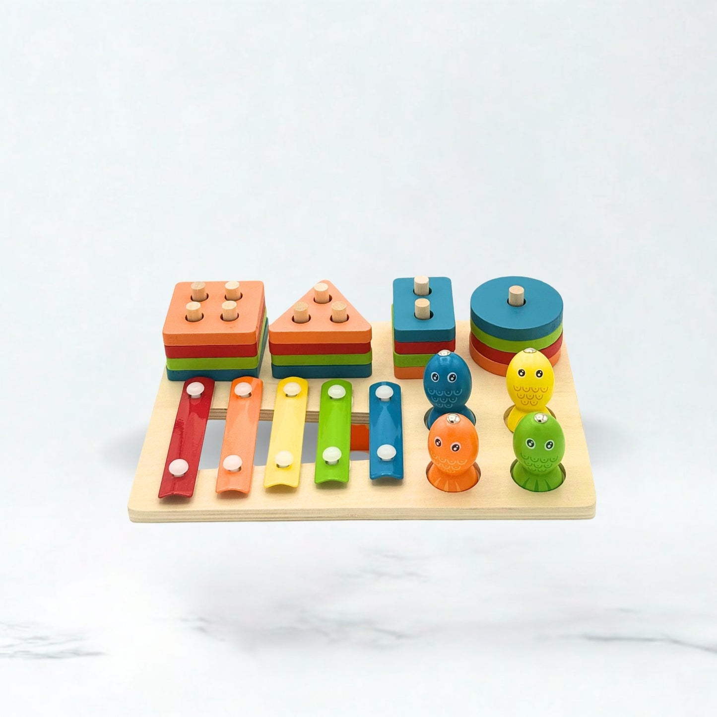 3-in-1 Activity Wooden Board - Xylophone, Shapes & Fishing