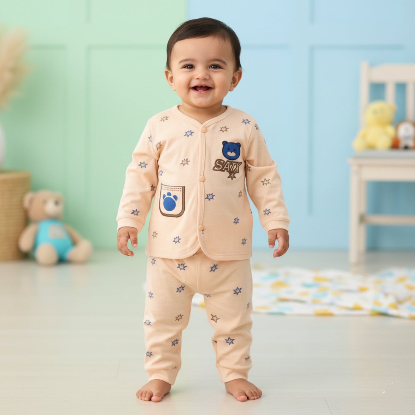 Teddy Star Breathable Cotton Suit 2pc (6-12M)