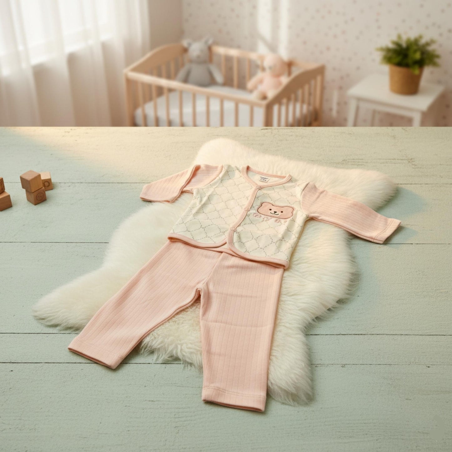 Honeycomb Bear Breathable Cotton Suit 2pc (6-12M)