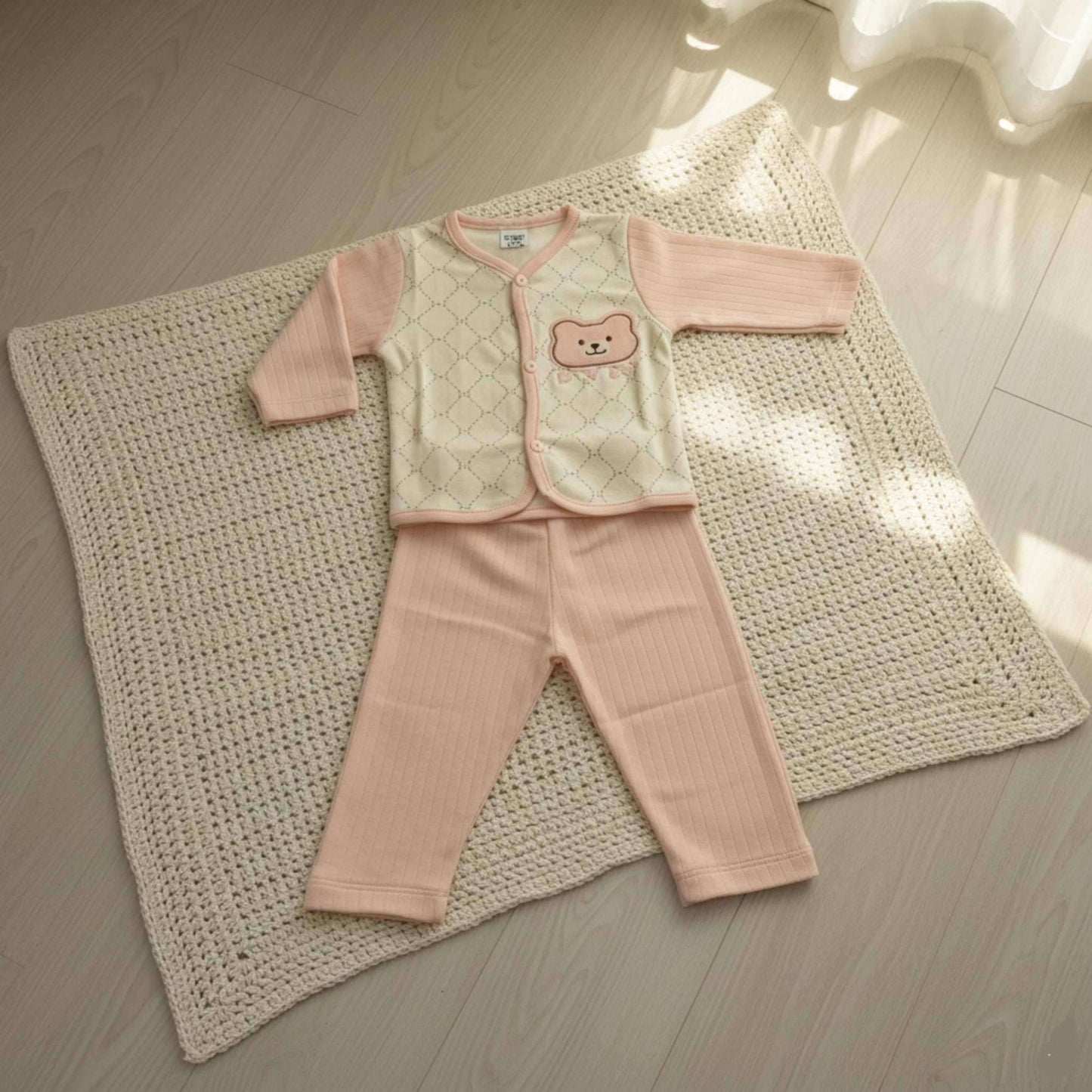 Honeycomb Bear Breathable Cotton Suit 2pc (6-12M)