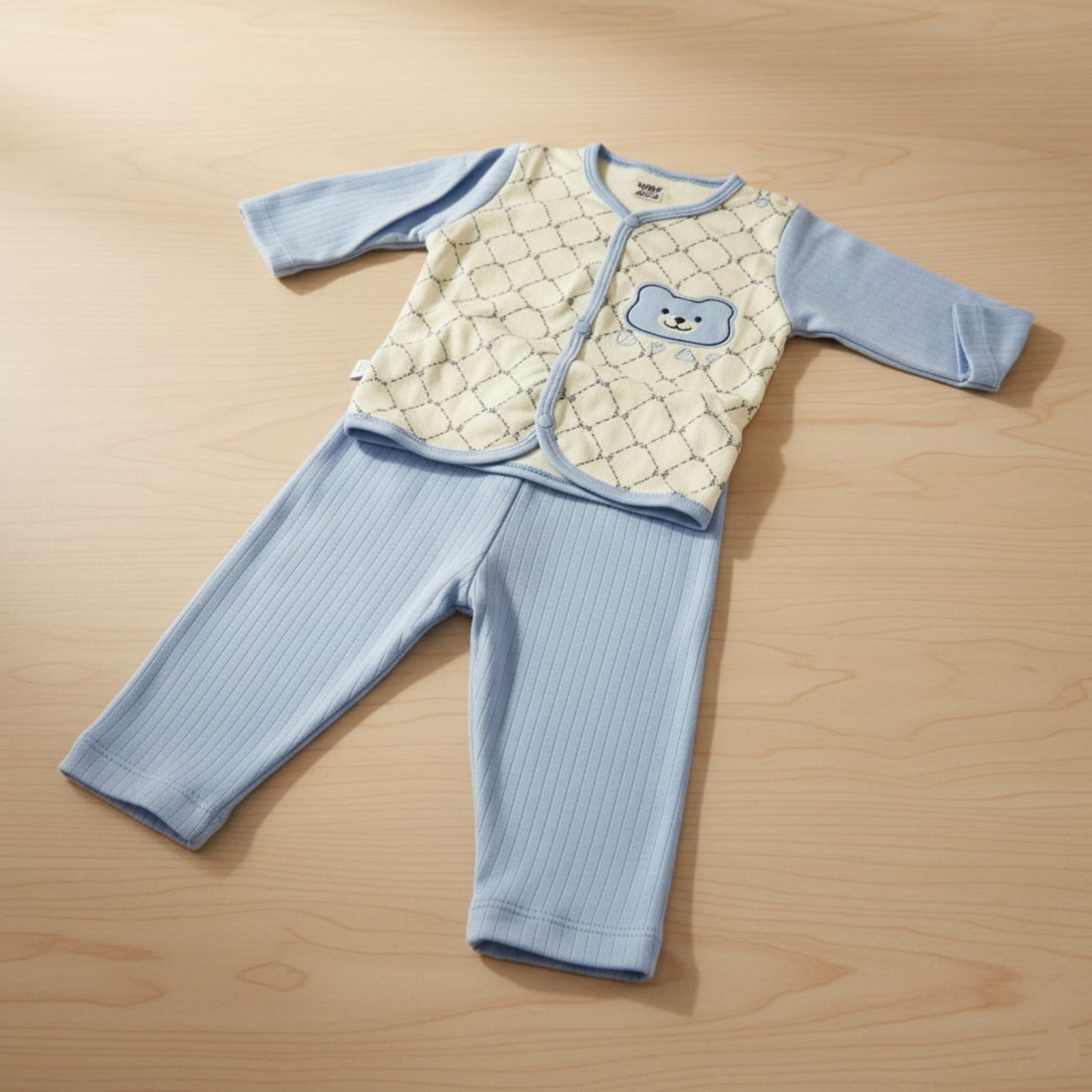 Honeycomb Bear Breathable Cotton Suit 2pc (6-12M)