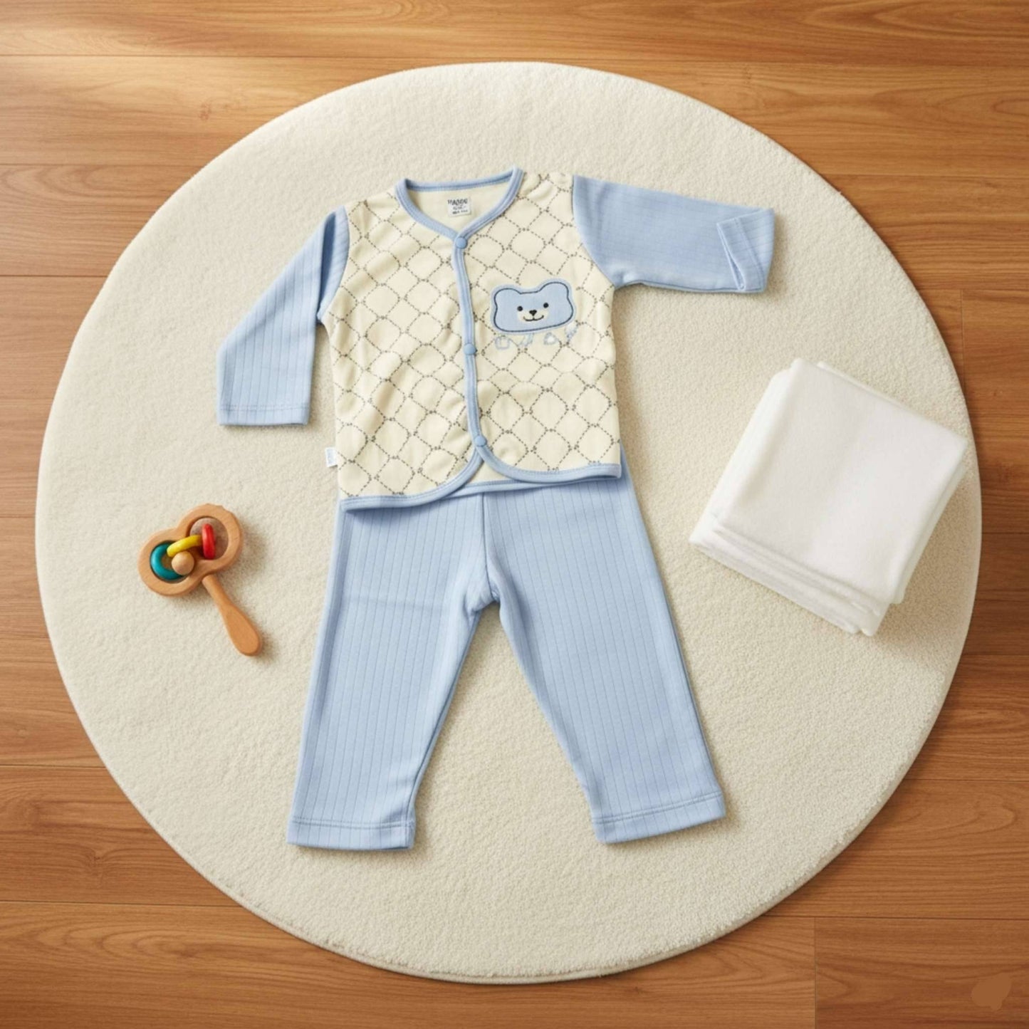 Honeycomb Bear Breathable Cotton Suit 2pc (6-12M)