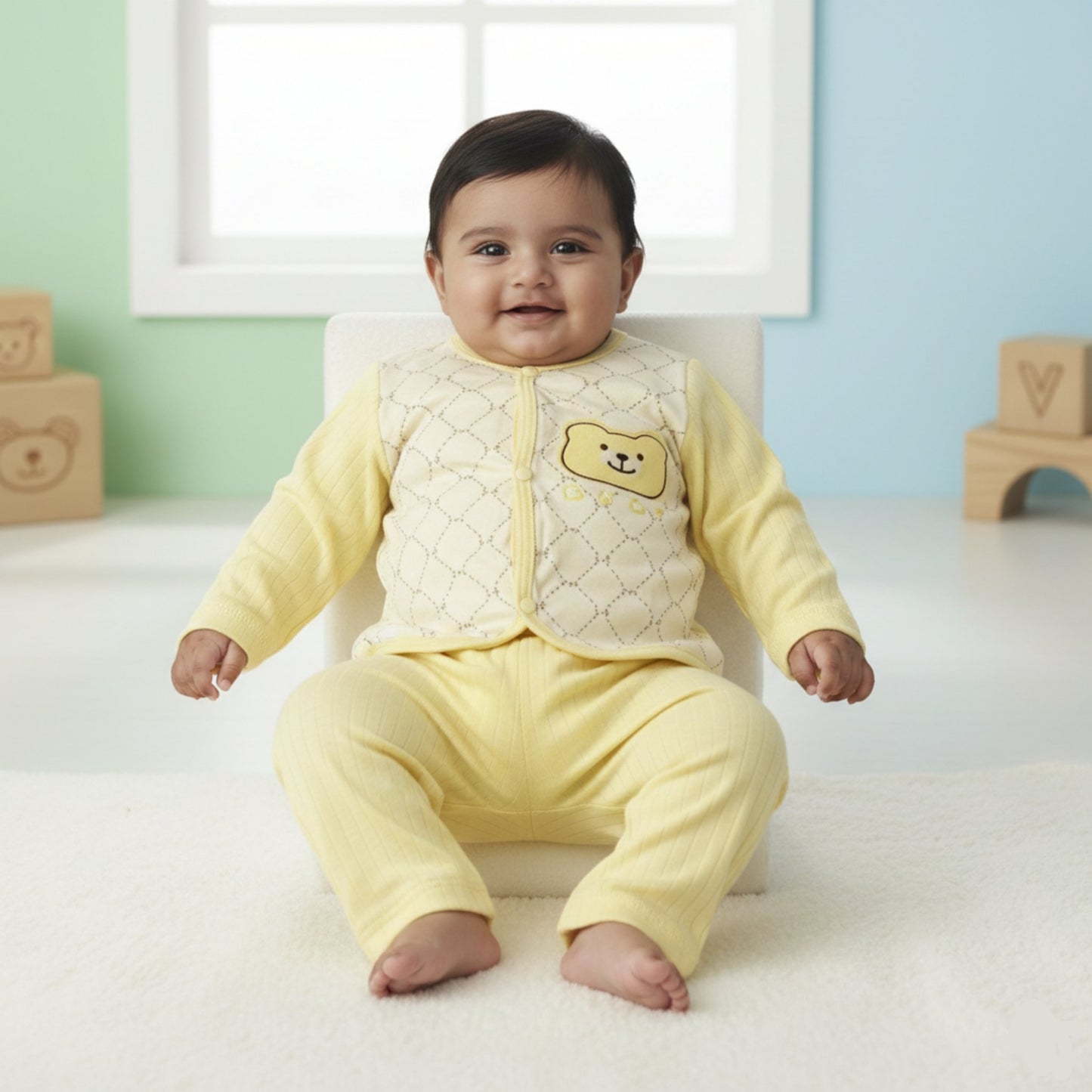 Honeycomb Bear Breathable Cotton Suit 2pc (6-12M)