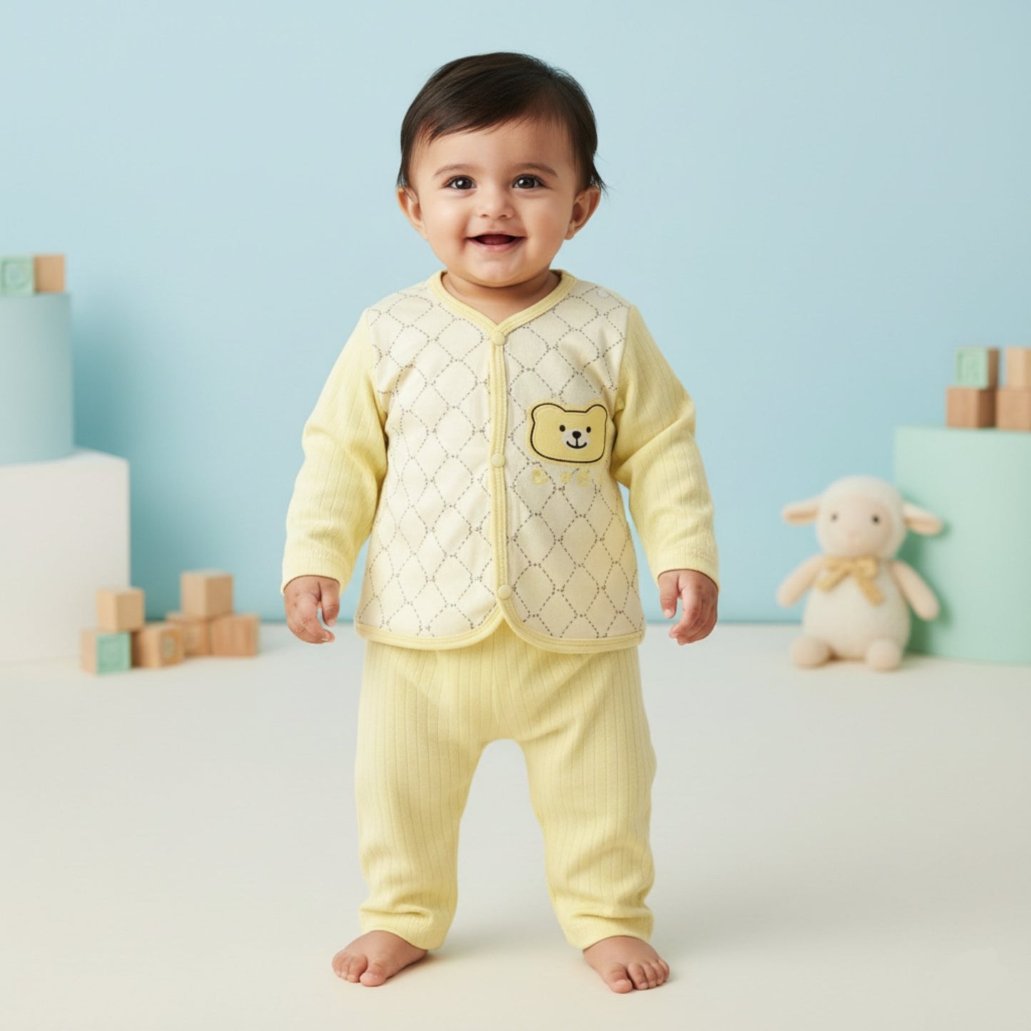 Honeycomb Bear Breathable Cotton Suit 2pc (6-12M)