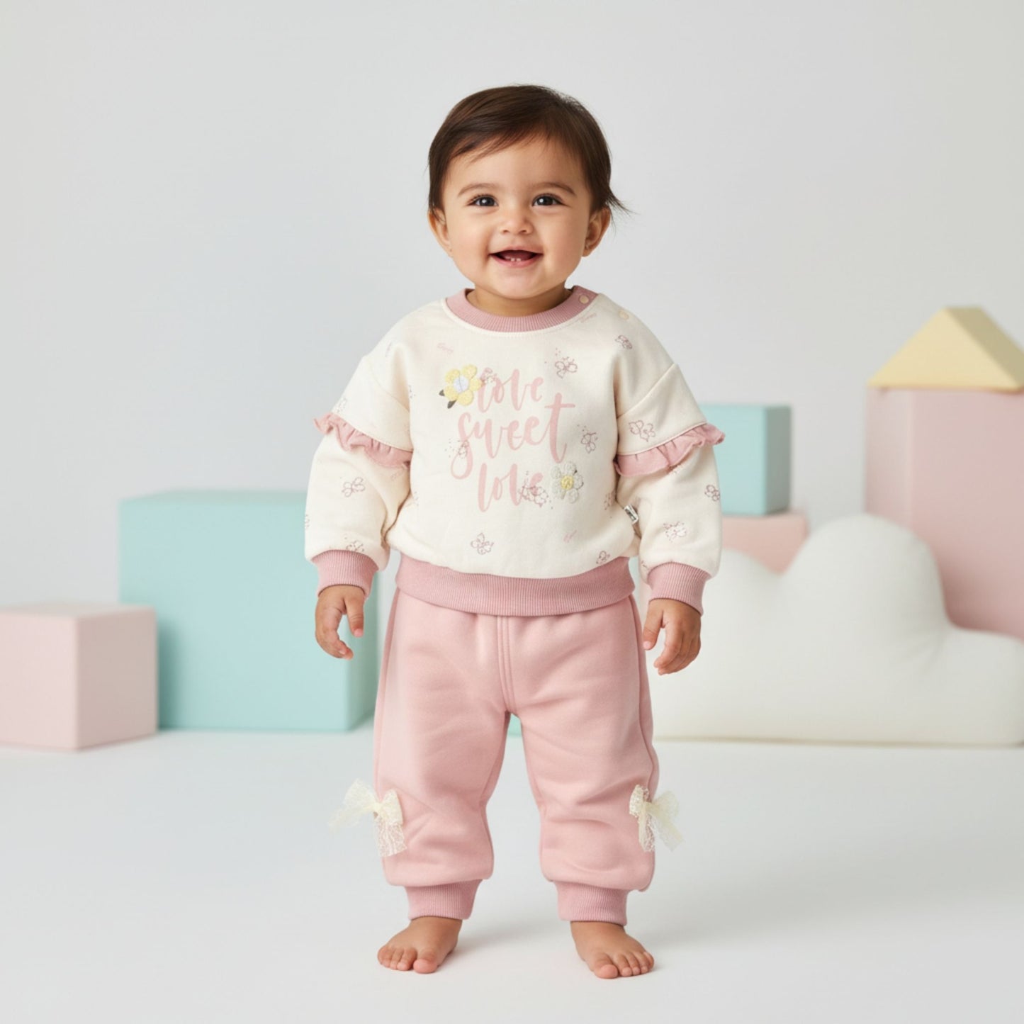 Cozy Sweet Love Baby Outfit 2pc - Pink (1-3Y)