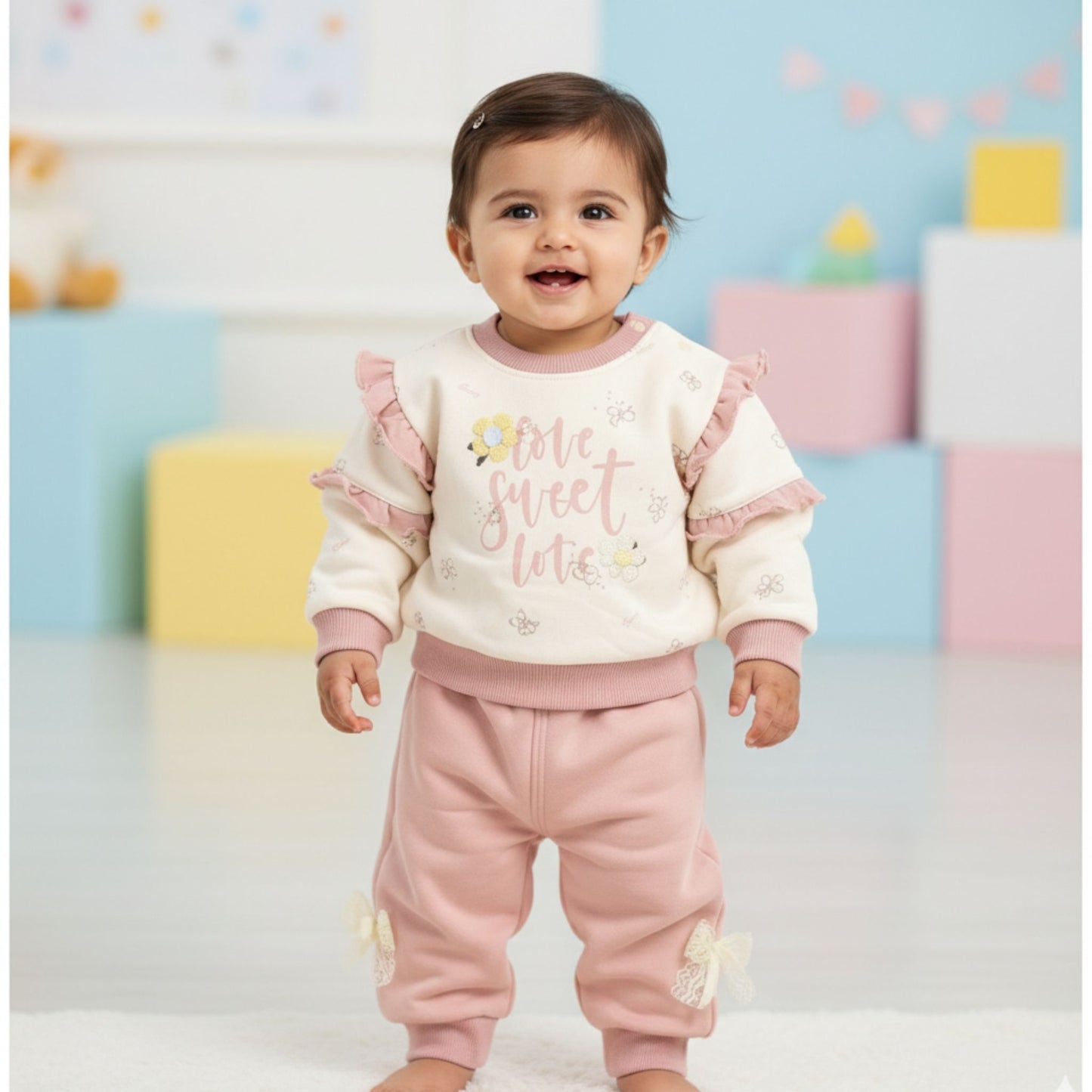 Cozy Sweet Love Baby Outfit 2pc - Pink (1-3Y)