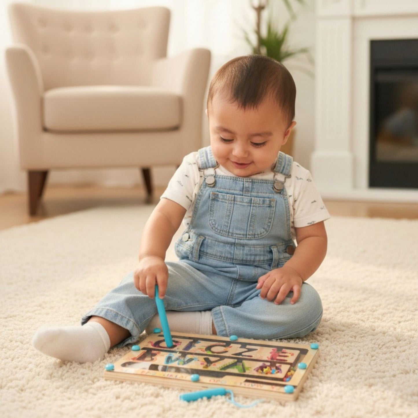 Magnetic Beads Wooden Maze with Pen
