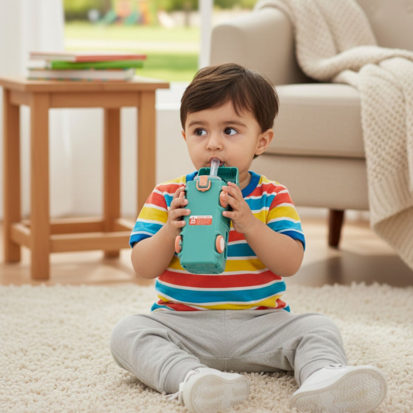 Kids Bus Shaped Straw Water Bottle 500ml