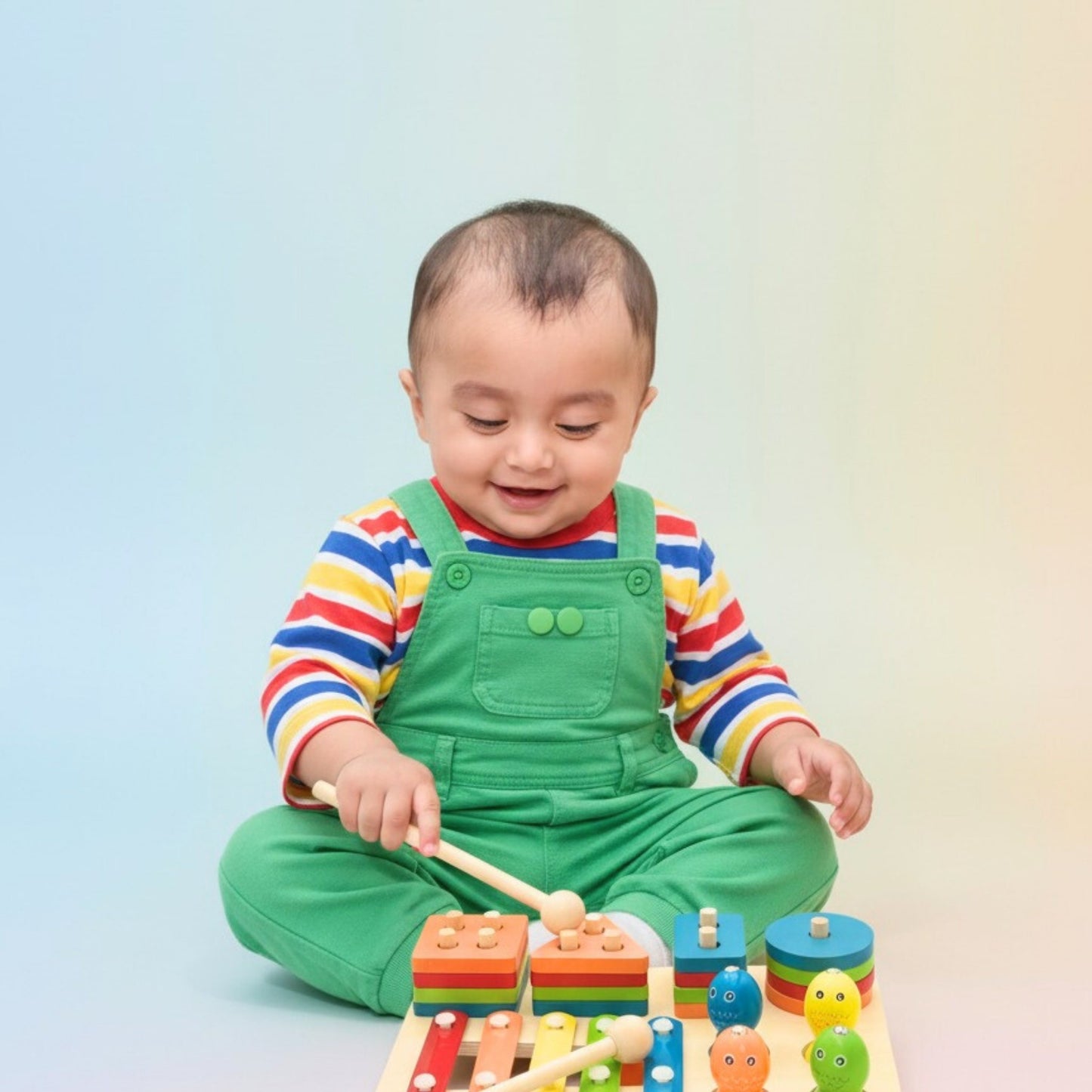 3-in-1 Activity Wooden Board - Xylophone, Shapes & Fishing