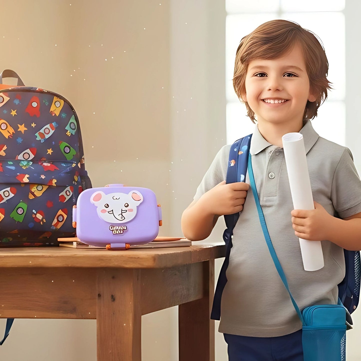 Elephant Plastic Lunch Box - Purple