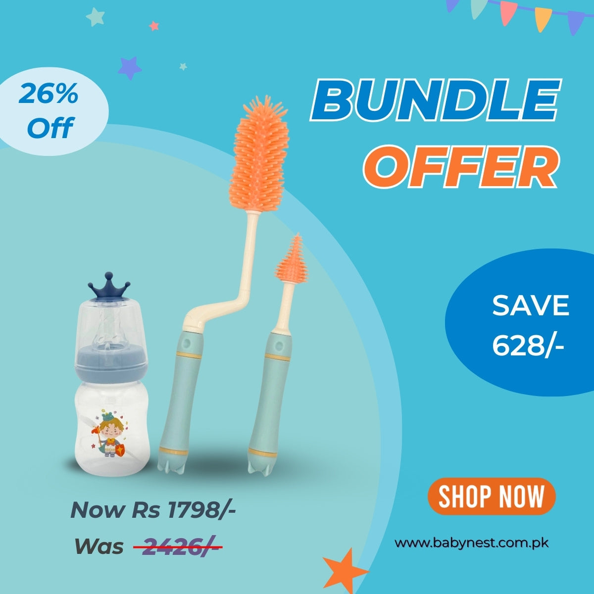 Baby Feeding Hygiene Bundle – Silicone Feeder Brush Set (2pcs) + Feeder with Teether (60ml/2oz)