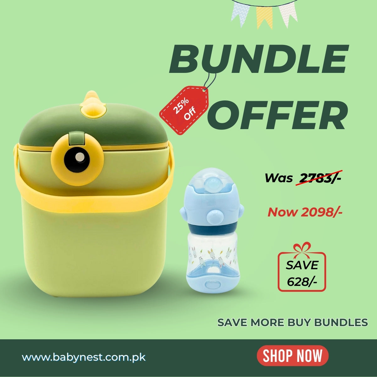 Baby Feeding Combo – Dinosaur Milk Powder Container (800ml) + Fish Feeder Bottle (60ml/2oz)