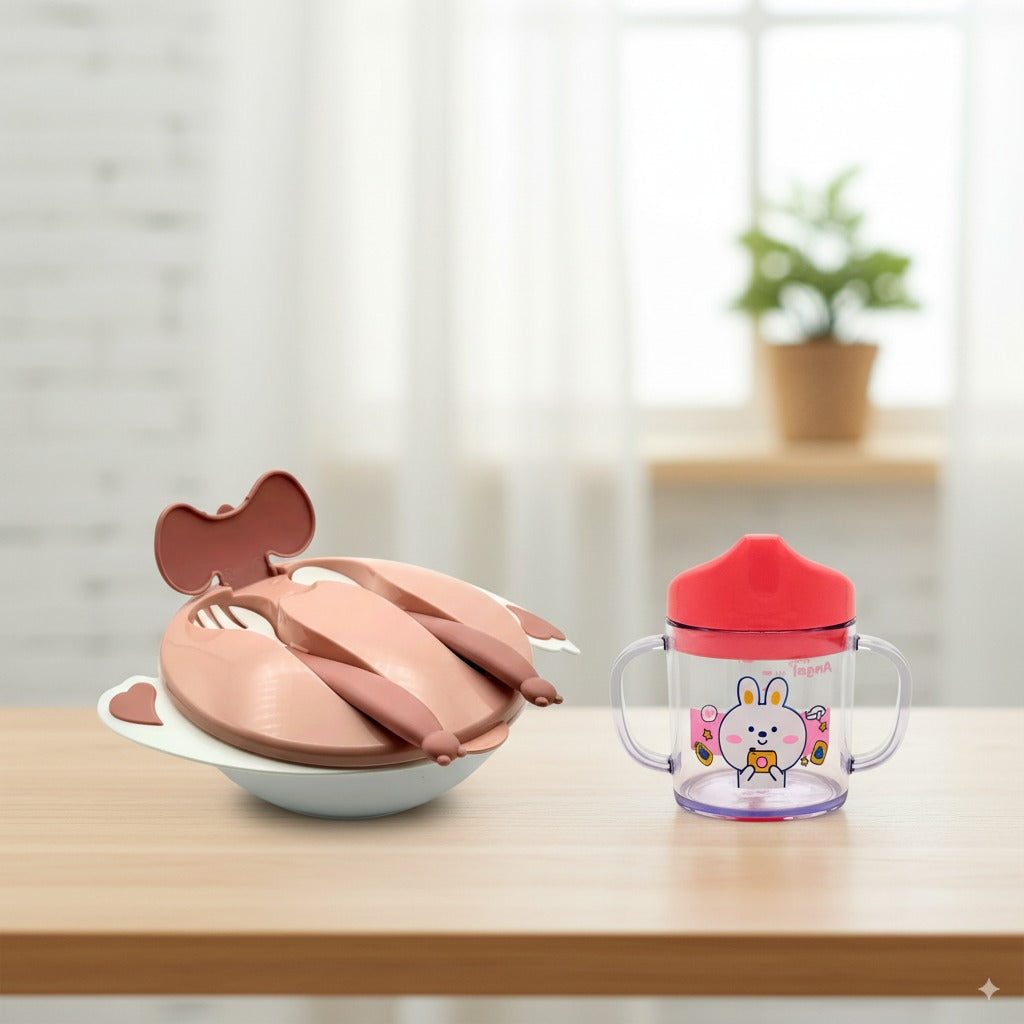 Baby Weaning Essentials Bundle – Feeding Bowl with Spoon + Training Sipper Cup (200ml)