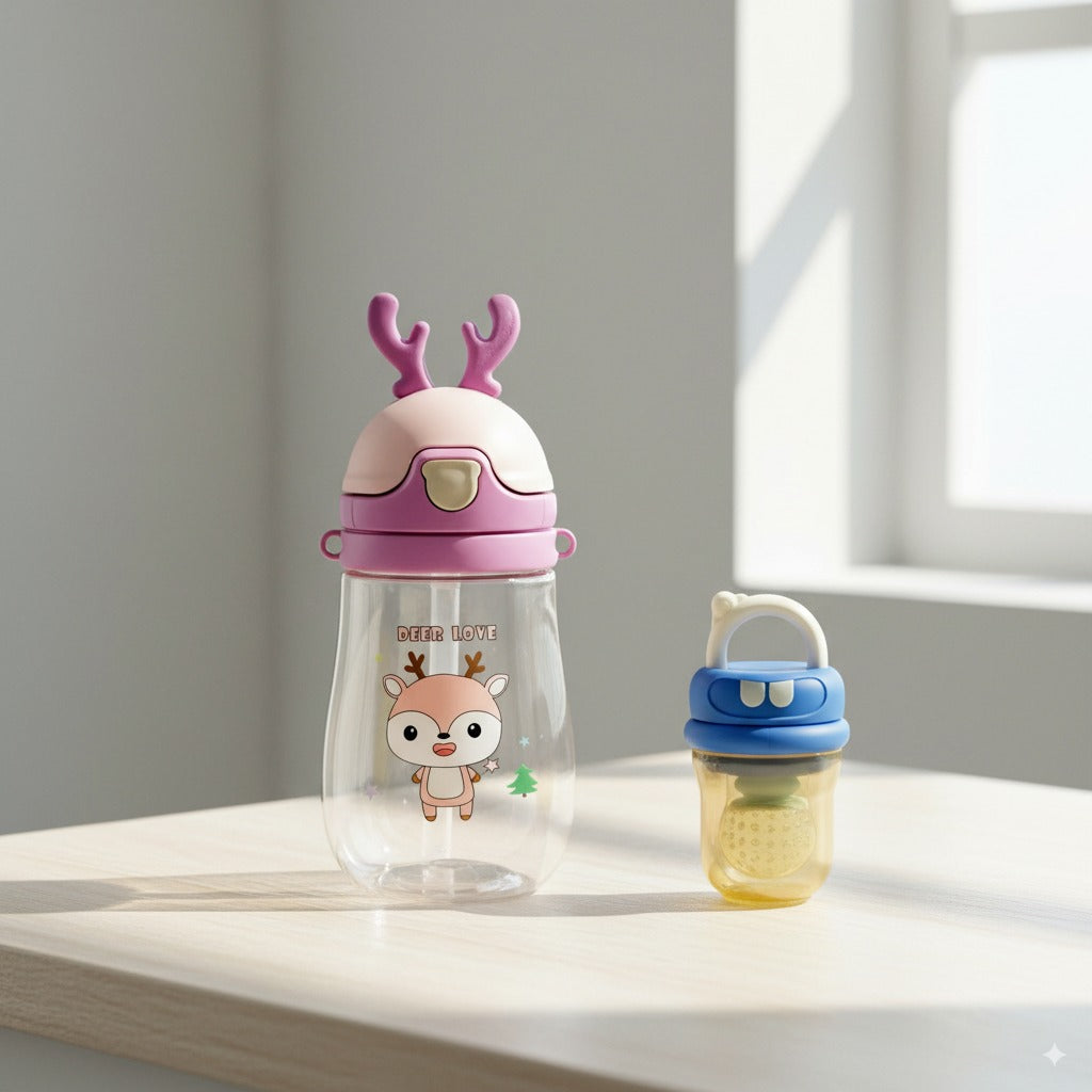 Baby Sipper Bottle with Straw 400ml + Baby Fruit Soother – Feeding & Comfort Bundle