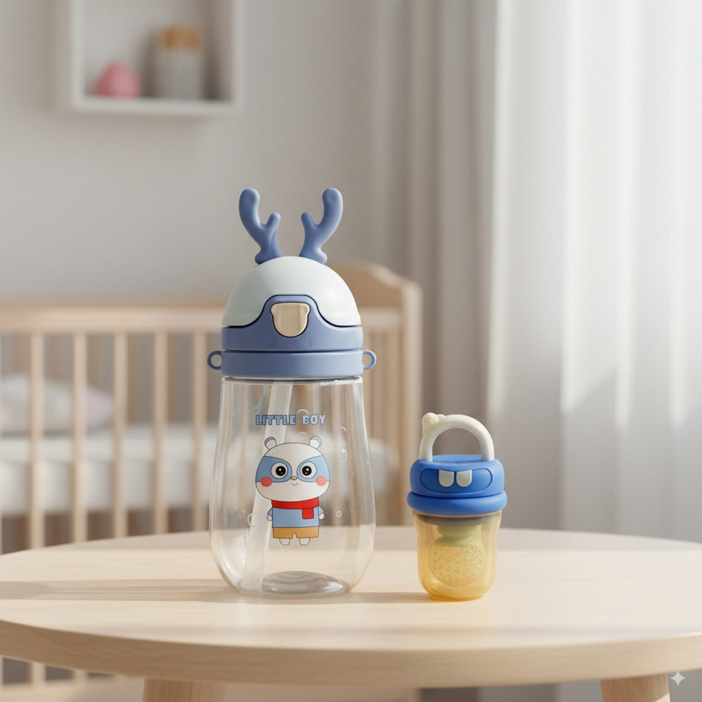 Baby Sipper Bottle with Straw 400ml + Baby Fruit Soother – Feeding & Comfort Bundle