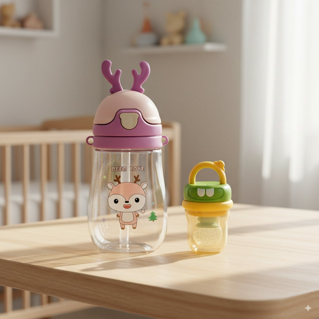 Baby Sipper Bottle with Straw 400ml + Baby Fruit Soother – Feeding & Comfort Bundle