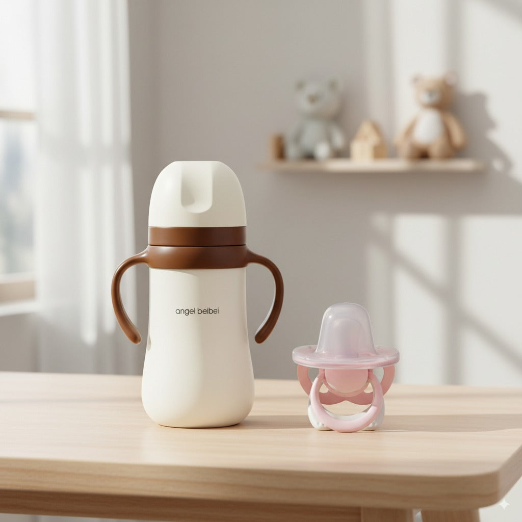 Baby Feeding & Comfort Bundle – Thermal Steel Feeder (280ml) + Hercules Pacifier Pink