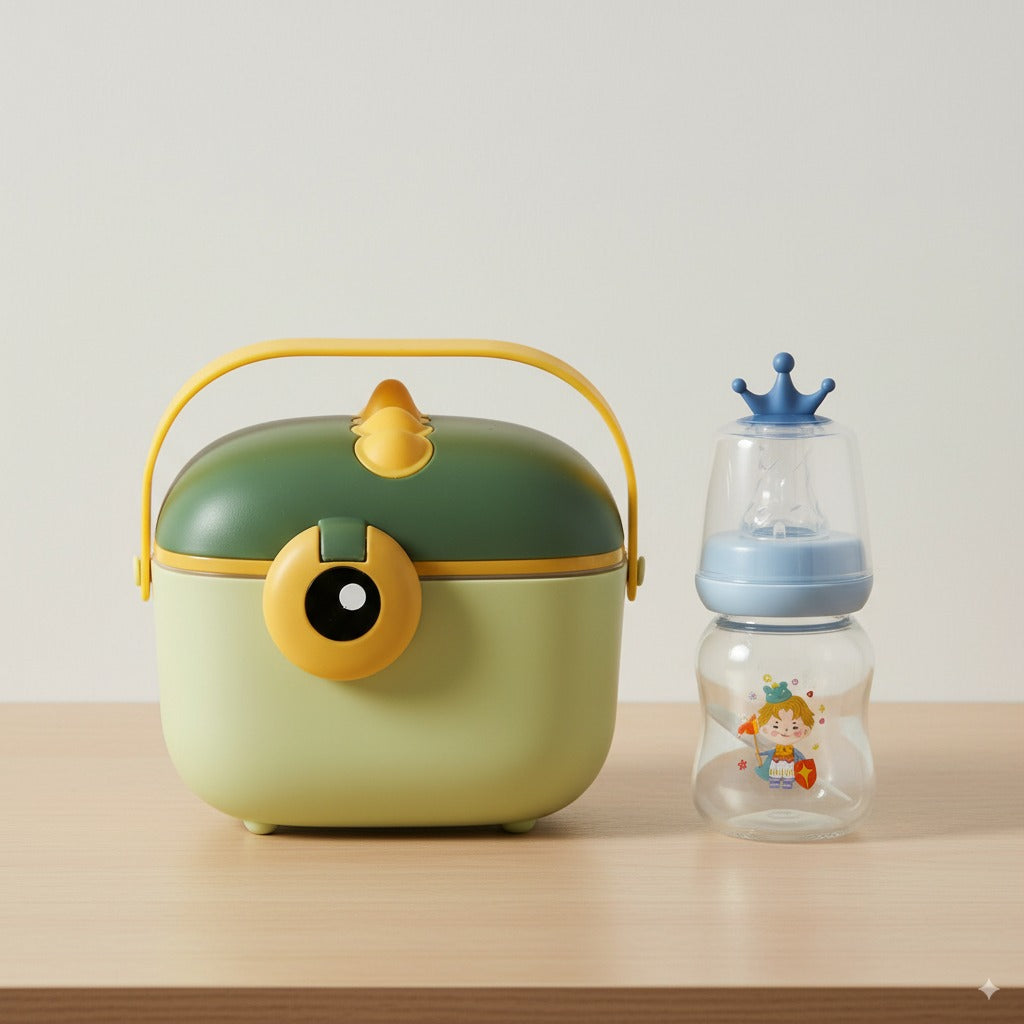 Baby Feeding Essentials Bundle – Dinosaur Milk Powder Container (400ml) + Feeder with Teether (60ml/2oz)