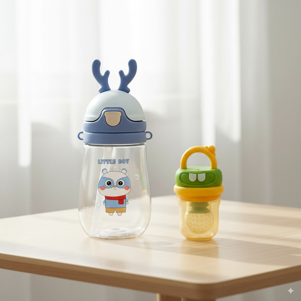 Baby Sipper Bottle with Straw 400ml + Baby Fruit Soother – Feeding & Comfort Bundle