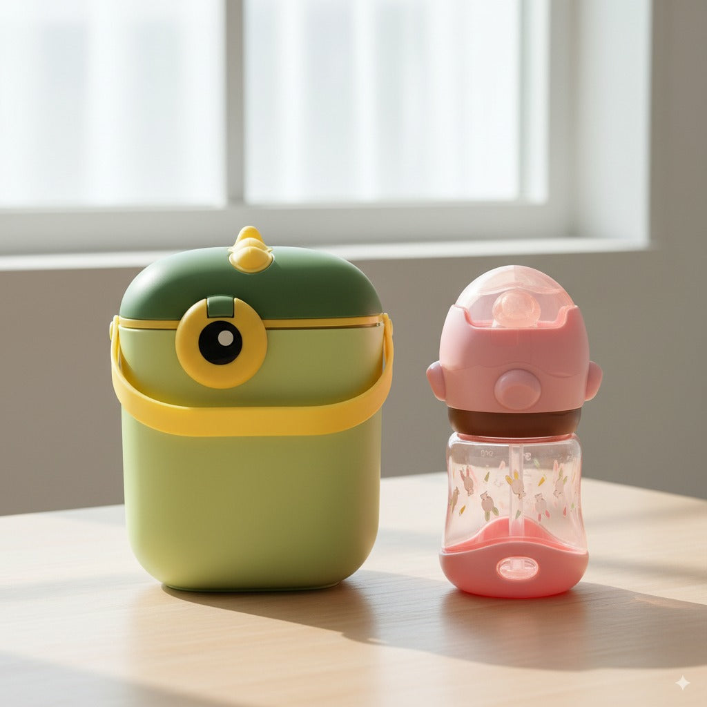 Baby Feeding Combo – Dinosaur Milk Powder Container (800ml) + Fish Feeder Bottle (60ml/2oz)