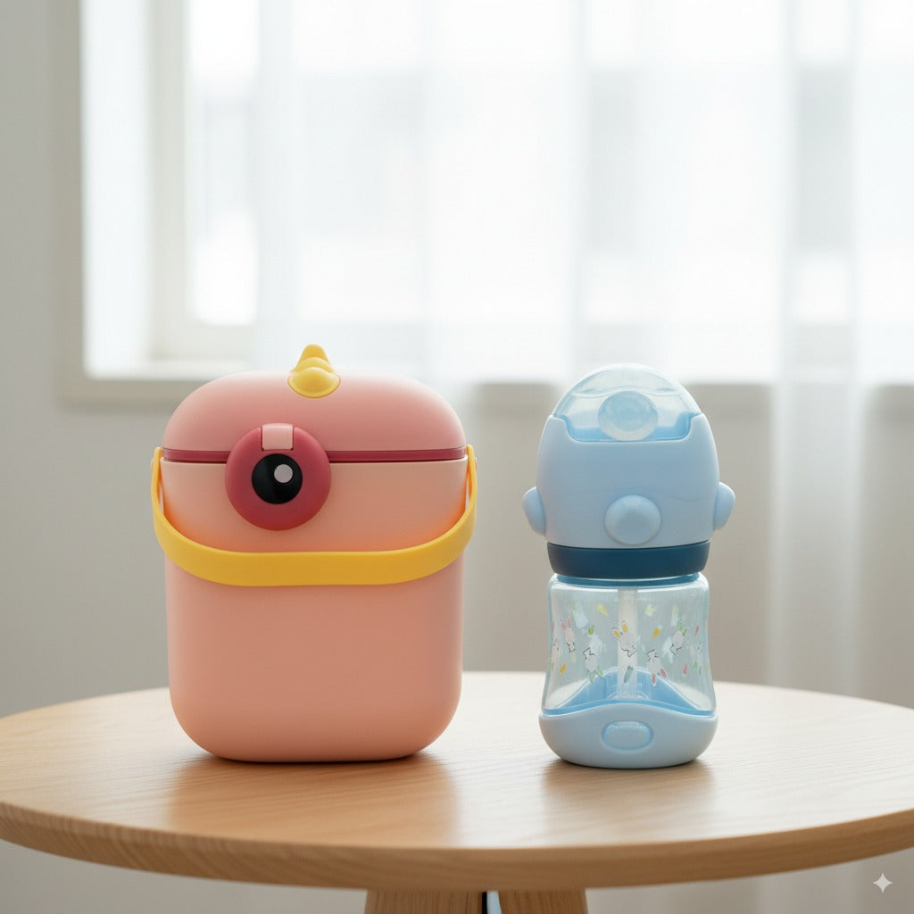 Baby Feeding Combo – Dinosaur Milk Powder Container (800ml) + Fish Feeder Bottle (60ml/2oz)