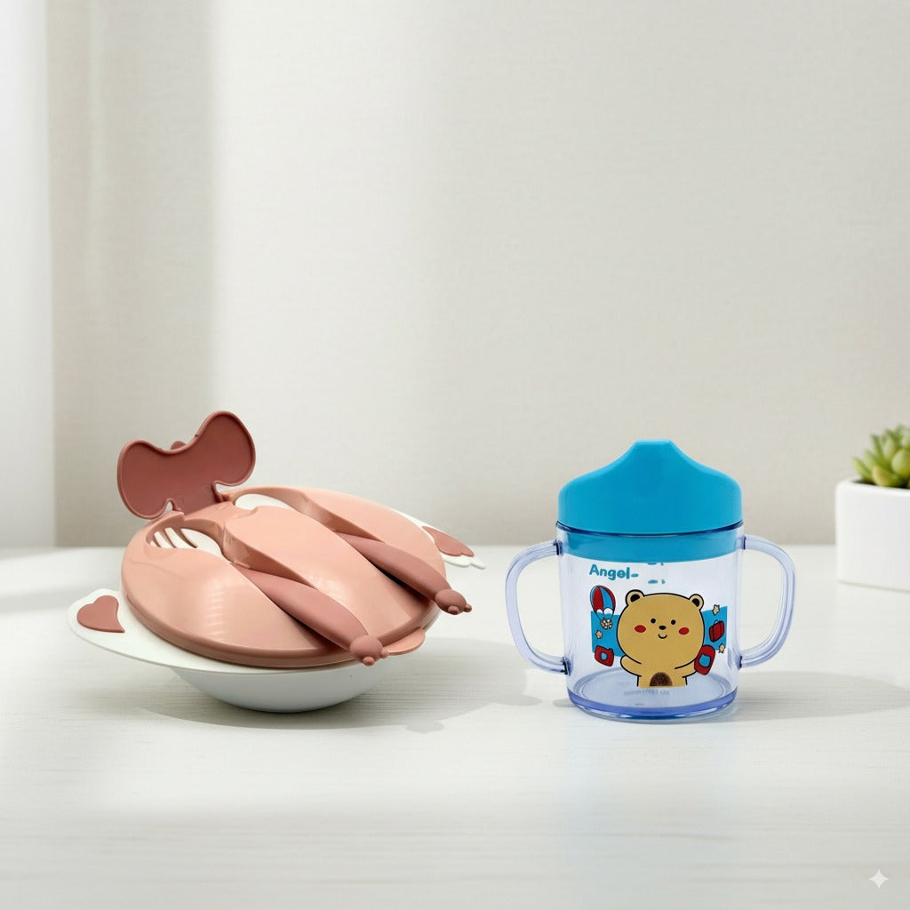 Baby Weaning Essentials Bundle – Feeding Bowl with Spoon + Training Sipper Cup (200ml)