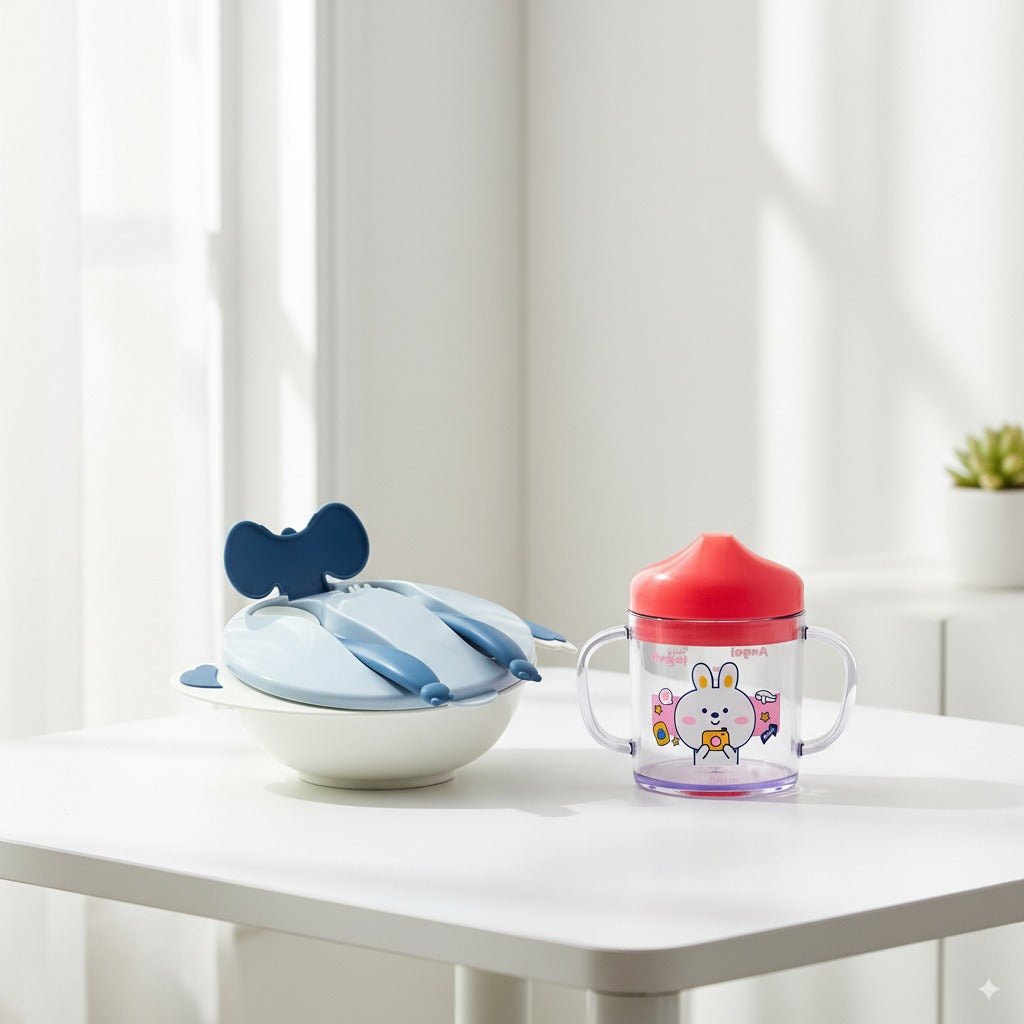 Baby Weaning Essentials Bundle – Feeding Bowl with Spoon + Training Sipper Cup (200ml)