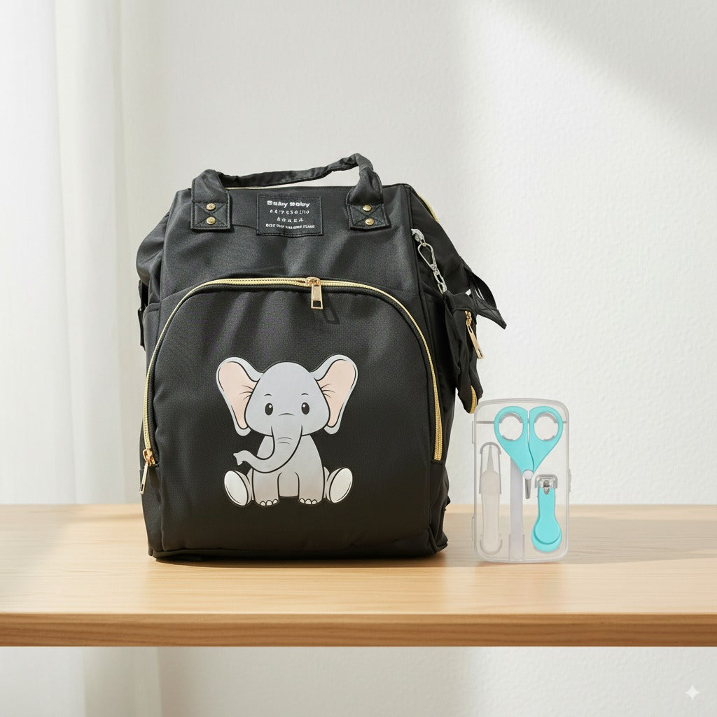 Baby Care Travel Essentials Bundle – Diaper Shoulder Bag + 4pcs Manicure Set