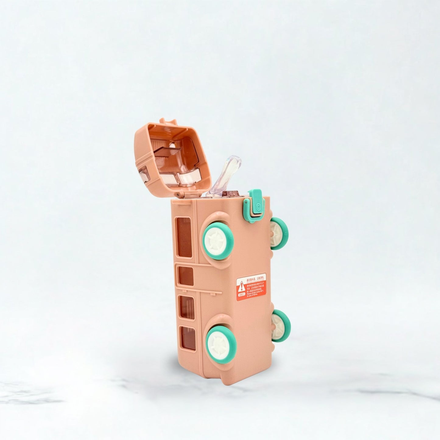 Kids Bus Shaped Straw Water Bottle 500ml