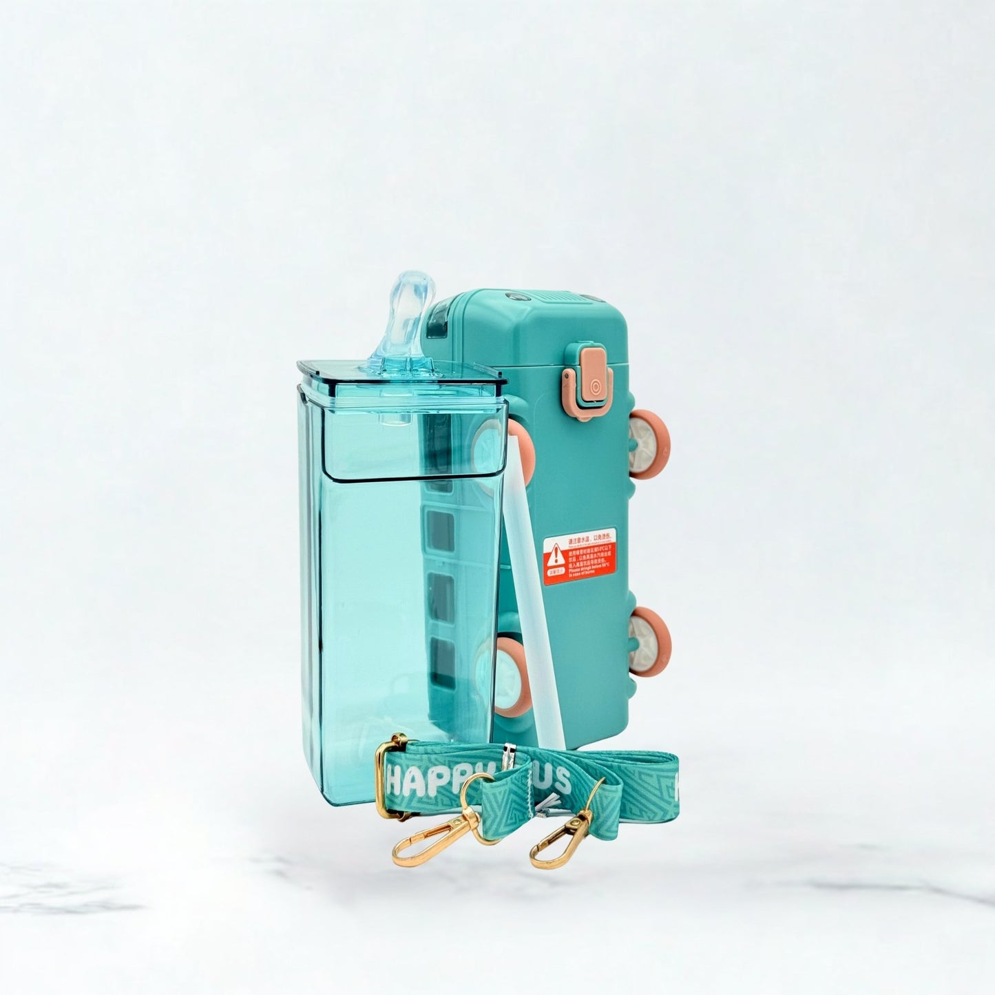 Kids Bus Shaped Straw Water Bottle 500ml