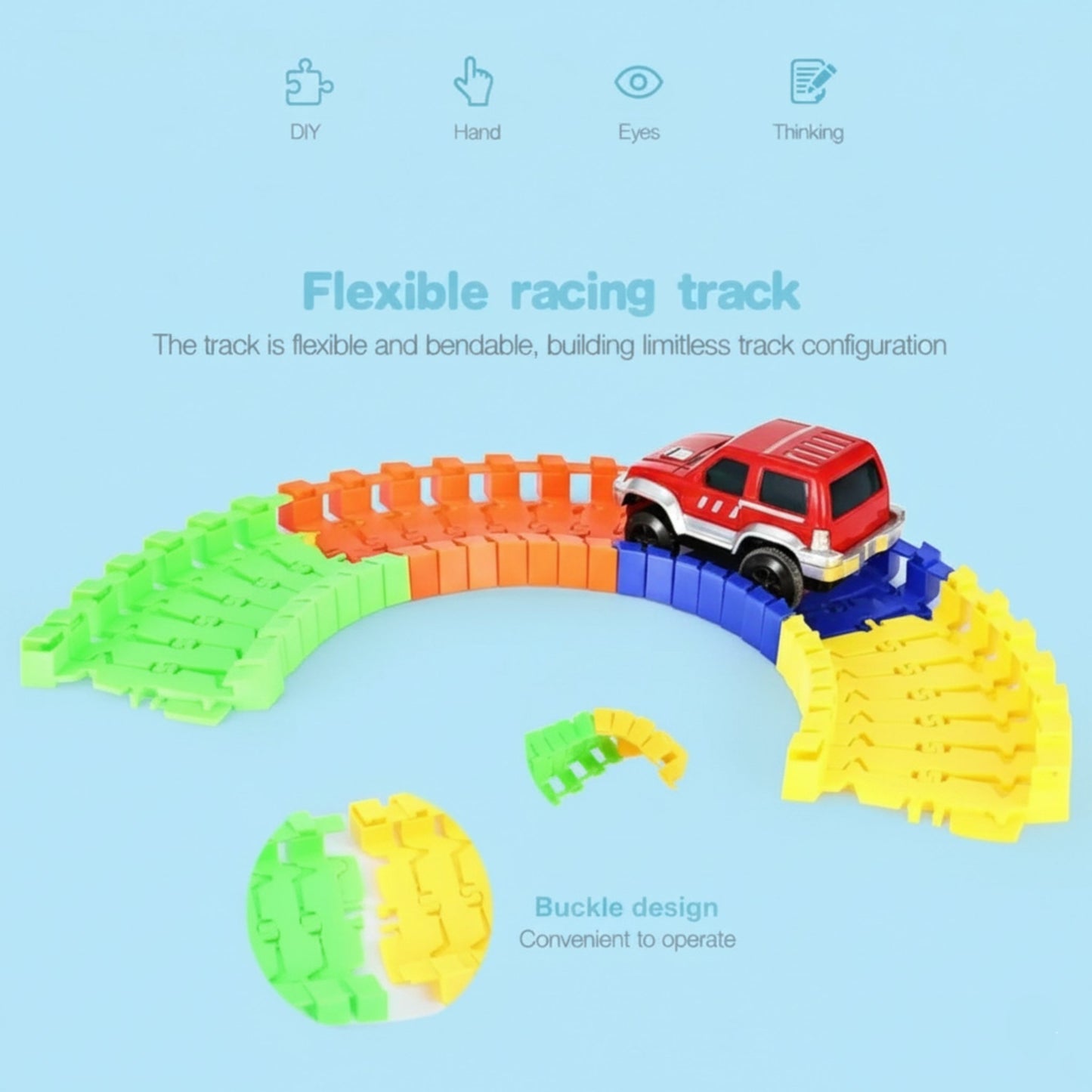 Glowing Track Racing Truck Set – 56 PCS Light-Up Car & Track Playset
