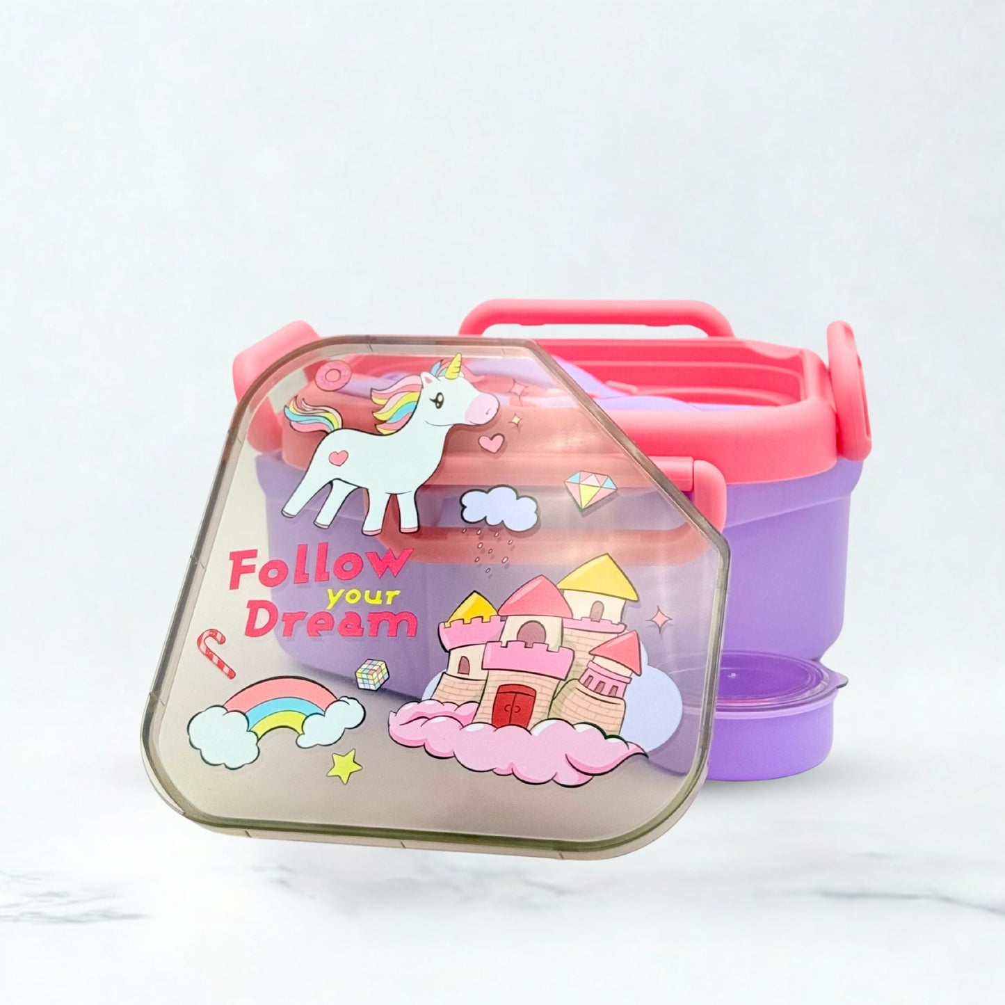 Baby Unicorn Plastic Lunch Box - Pink
