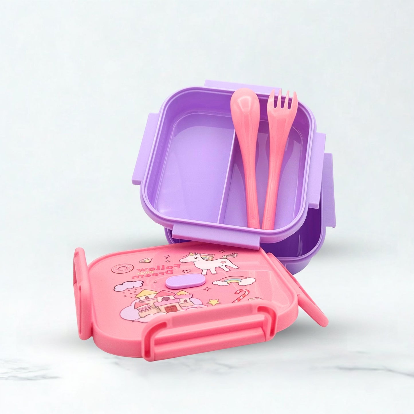 Unicorn Dreams Plastic Lunch Box - Pink