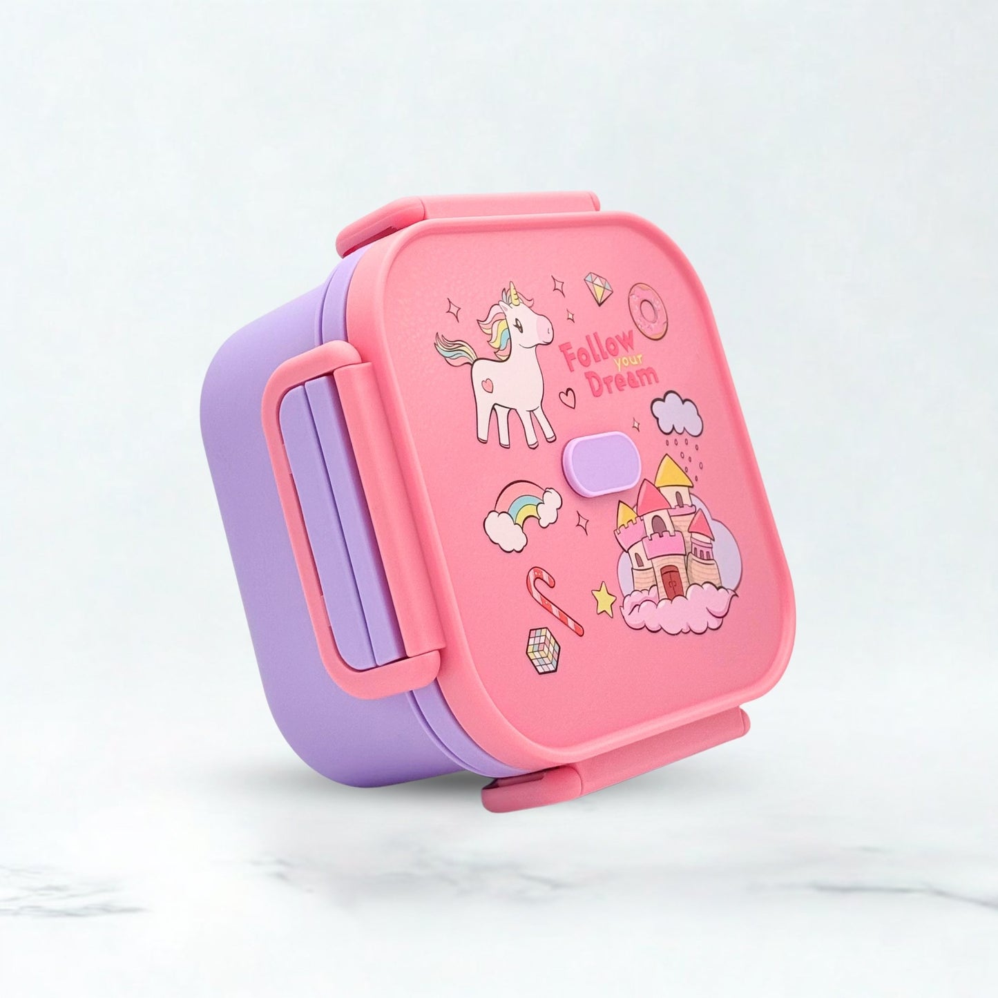 Unicorn Dreams Plastic Lunch Box - Pink