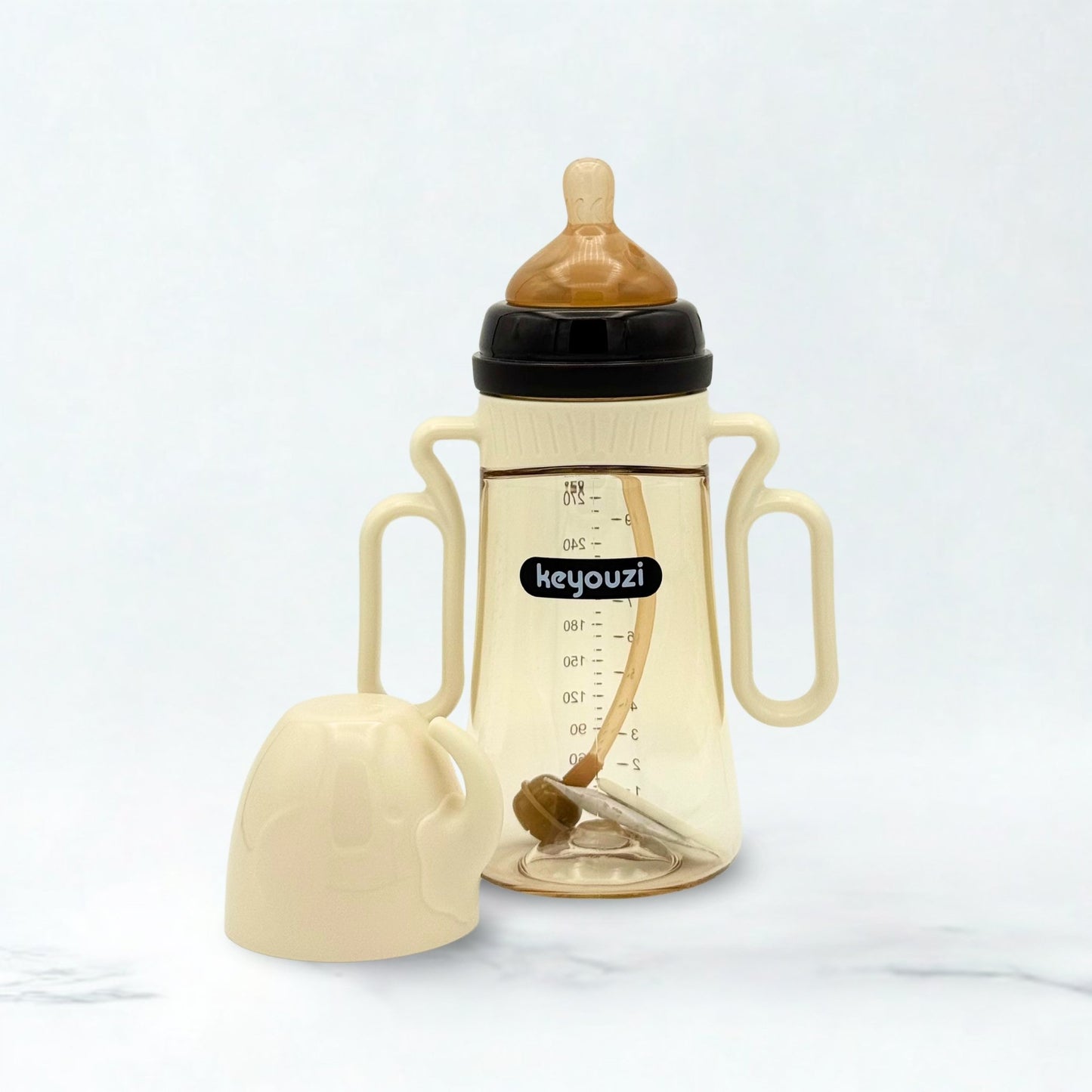 KEYOUZI Wide Neck Baby Plastic Feeder- White 300ml/10oz
