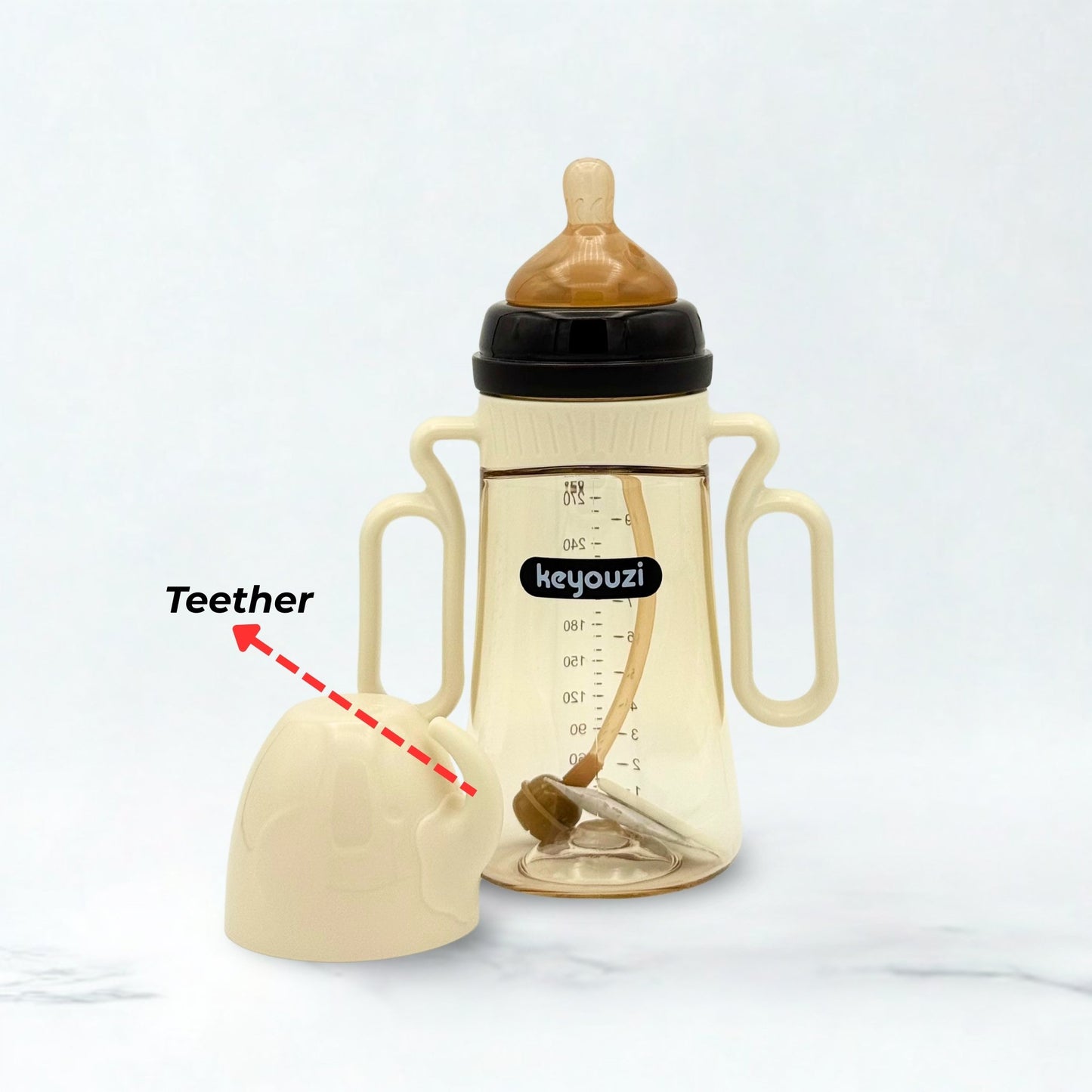 KEYOUZI Wide Neck Baby Plastic Feeder- White 300ml/10oz