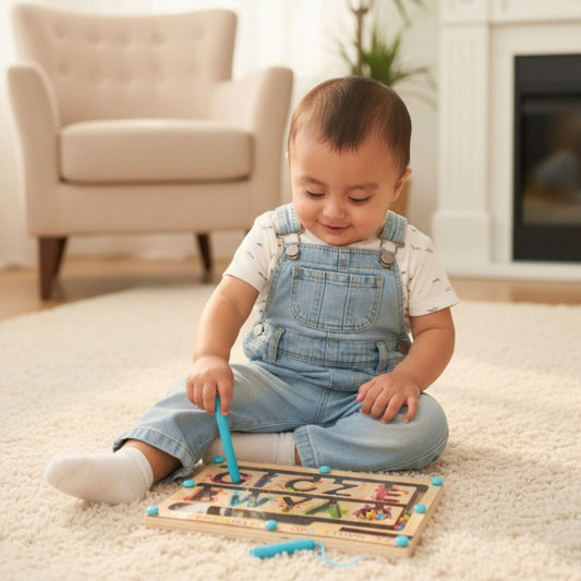 Magnetic Beads Wooden Maze with Pen