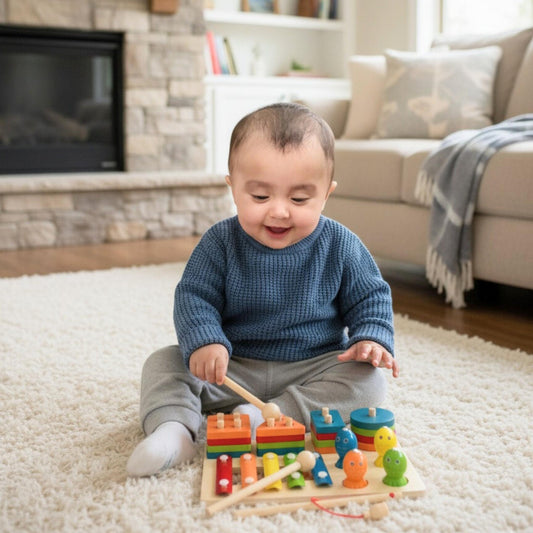 3-in-1 Activity Wooden Board - Xylophone, Shapes & Fishing