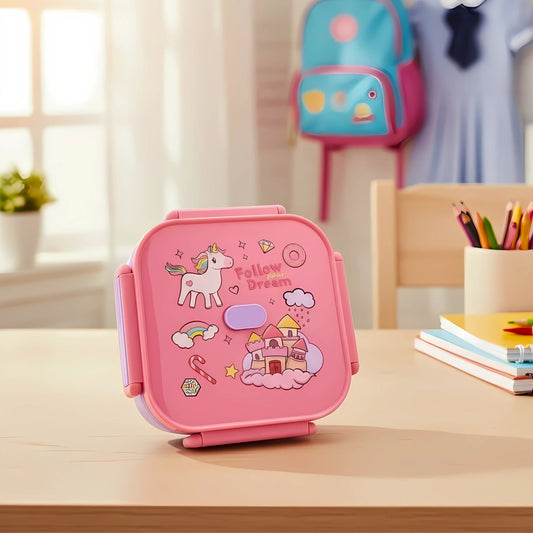 Unicorn Dreams Plastic Lunch Box - Pink