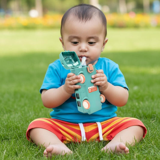 Kids Bus Shaped Straw Water Bottle 500ml