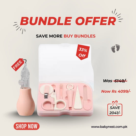 Newborn Hygiene Care Bundle – Pink 6pcs Nail Care Kit + Hercules Nose Cleaning Pump
