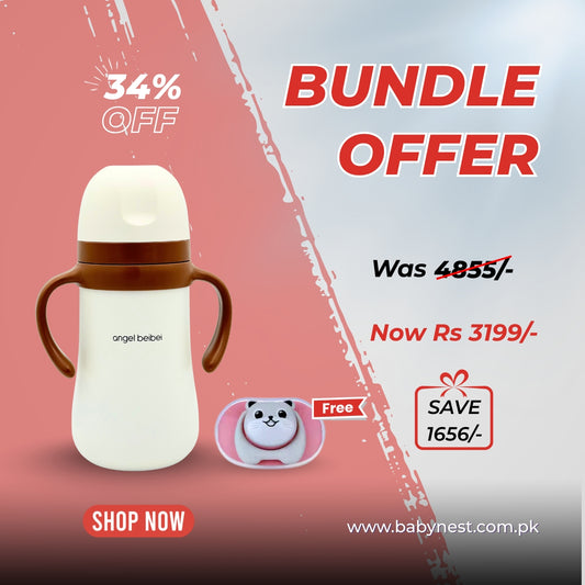 Baby Feeding & Comfort Bundle – Thermal Steel Feeder (280ml) + Hercules Pacifier Pink