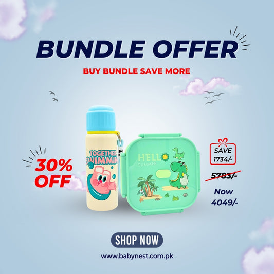INTRESR Thermal Steel Water Bottle 550ml + Little Dino Lunch Box (Green) – Complete School Bundle