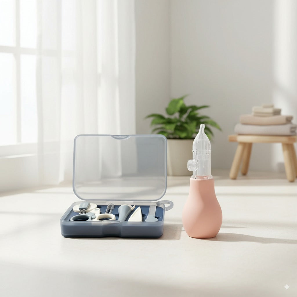 Baby Hygiene Essentials Bundle – 6pcs Nail Care Kit + Hercules Nose Cleaning Pump