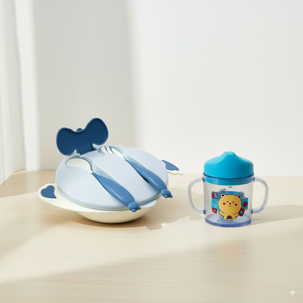Baby Weaning Essentials Bundle – Feeding Bowl with Spoon + Training Sipper Cup (200ml)