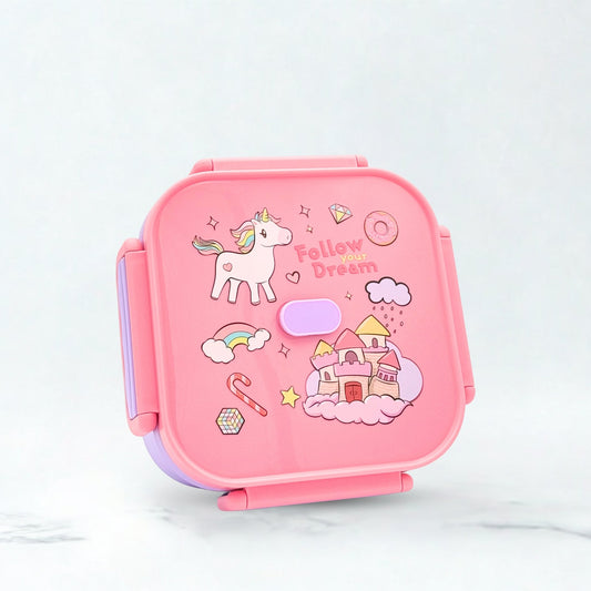 Unicorn Dreams Plastic Lunch Box - Pink