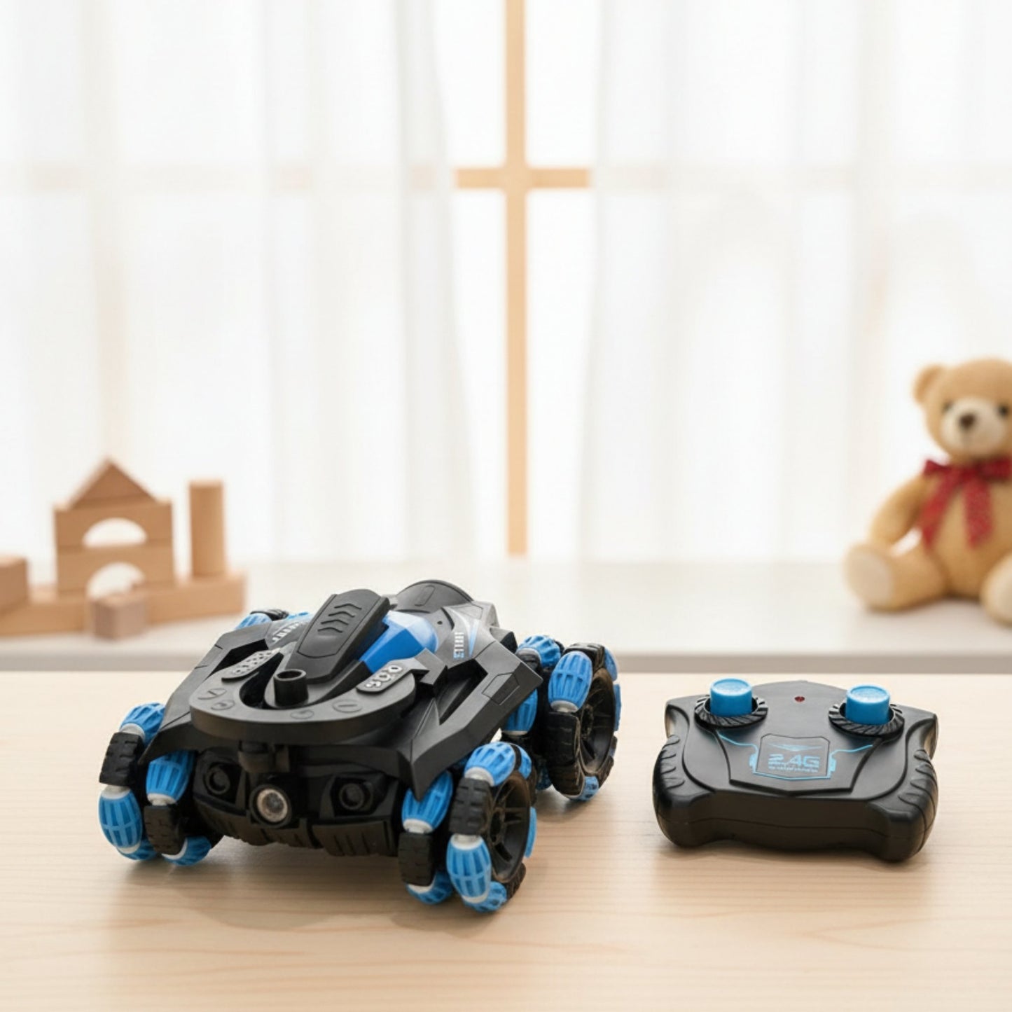 Remote control 8-wheel stunt car with LED lights